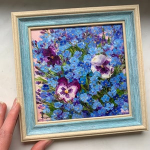 Vergissmeinnicht Vergissmeinnicht Blume, Vergissmeinnicht Malerei, violette Malerei, Geschenk für sie, Wandkunst, blaue Blumen, Blumen Blumen Gemälde