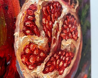 ザクロの油絵：鮮やかな小さなキャンバスアート（8x12インチ） - Etsy 日本