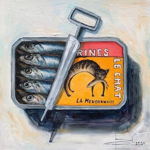 Sardine art original painting Sardines still life Ocean oil painting Oil painting miniature French country kitchen art Porthos Sardines 8x8