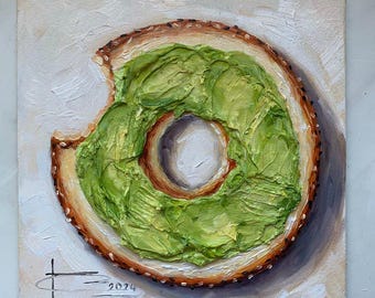 アボカドトーストの絵画 インパスト画 食べ物の絵画 トレンディな壁