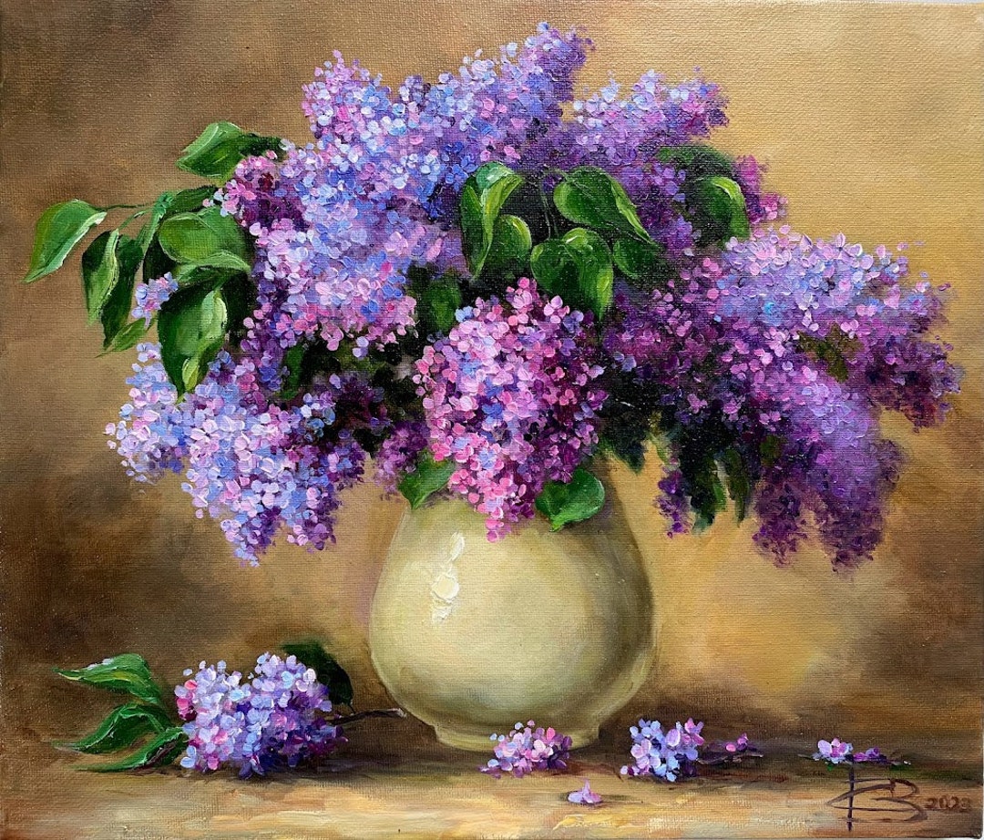 Lilac Spring Lilac Oil Painting Flowers Canvas Art Floral Purple Lilac