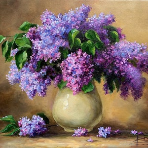 Lilac Oil Painting: Floral Still Life Canvas Art, Purple Lilacs