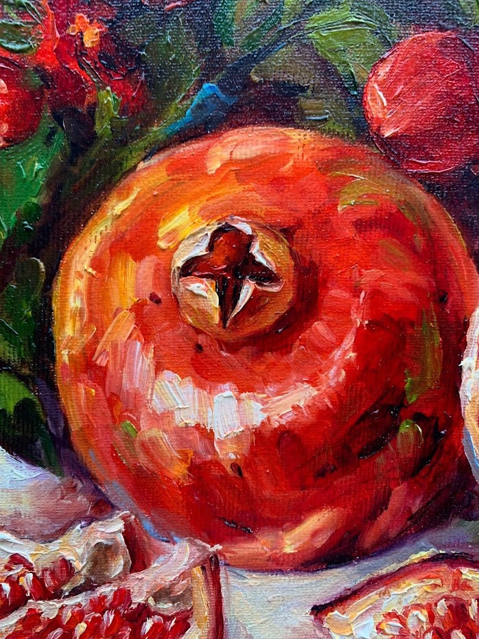 ザクロの油絵：鮮やかな小さなキャンバスアート（8x12インチ） - Etsy 日本