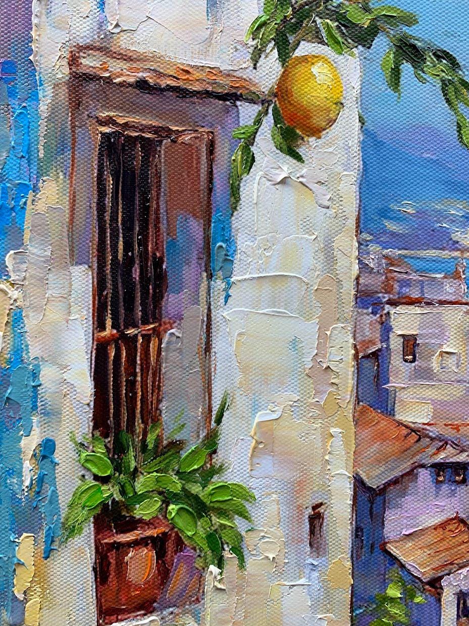 アマルフィ海岸のレモンの木の油絵：イタリアの海景壁画 - Etsy 日本