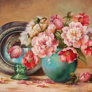 Spring peonies flowers Peony art original Canvas art floral Blush pink Peony wall art Painting still life Gift for her