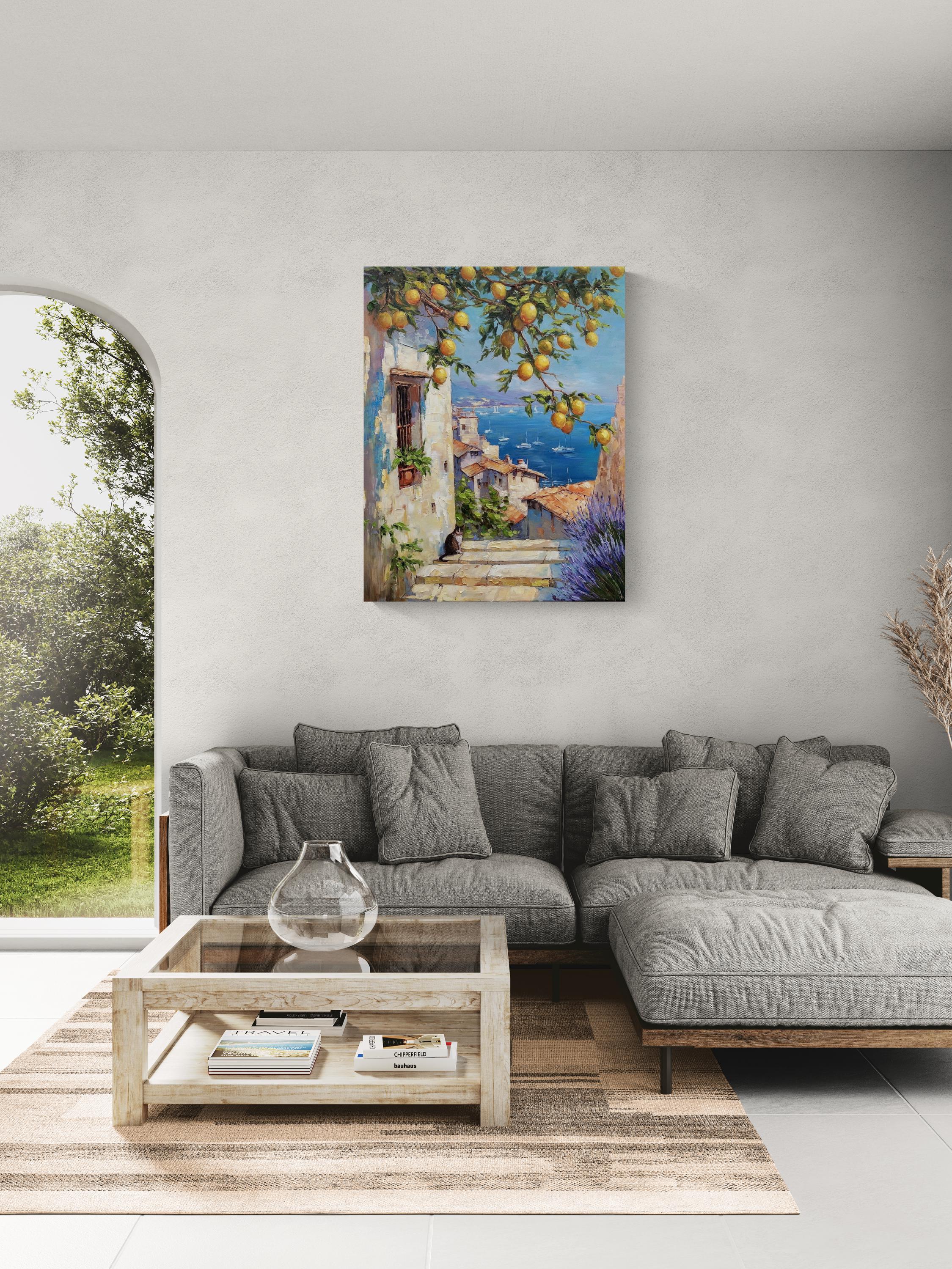 アマルフィ海岸のレモンの木の油絵：イタリアの海景壁画 - Etsy 日本