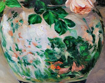 中国の花瓶に描かれたバラの油絵：花の静物画 - Etsy 日本