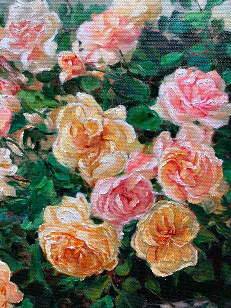 中国の花瓶に描かれたバラの油絵：花の静物画 - Etsy 日本