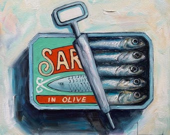 Stilleben i olja på sardiner: Fransk kökskonst, 8x8