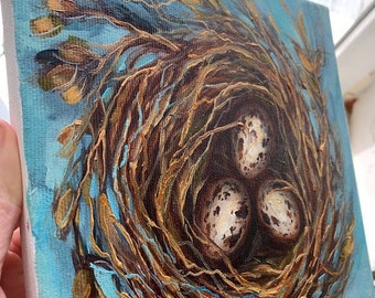Bird Nest Painting Birds Nests Original Oil Painting of a Bird