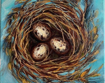 Bird Nest Painting Birds Nests Original Oil Painting of a Bird