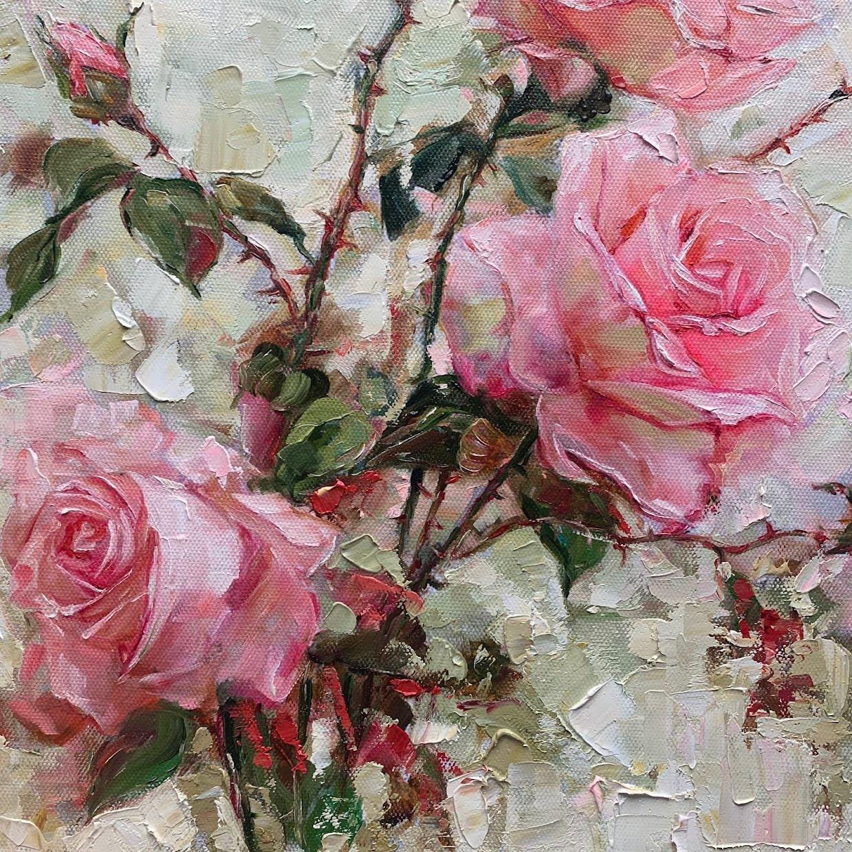 Roses Flowers Oil Painting Original Canvas Art, Impasto Painting Red ...
