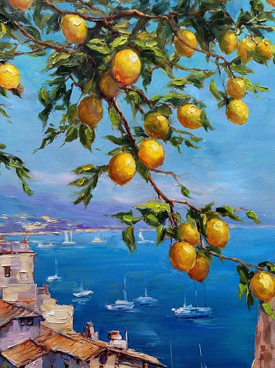 アマルフィ海岸のレモンの木の油絵：イタリアの海景壁画 - Etsy 日本