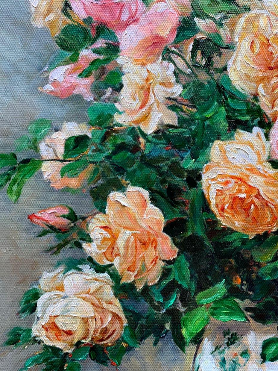 中国の花瓶に描かれたバラの油絵：花の静物画 - Etsy 日本