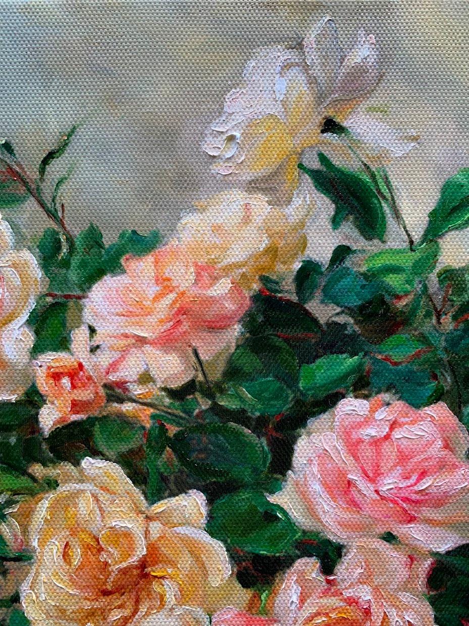 中国の花瓶に描かれたバラの油絵：花の静物画 - Etsy 日本