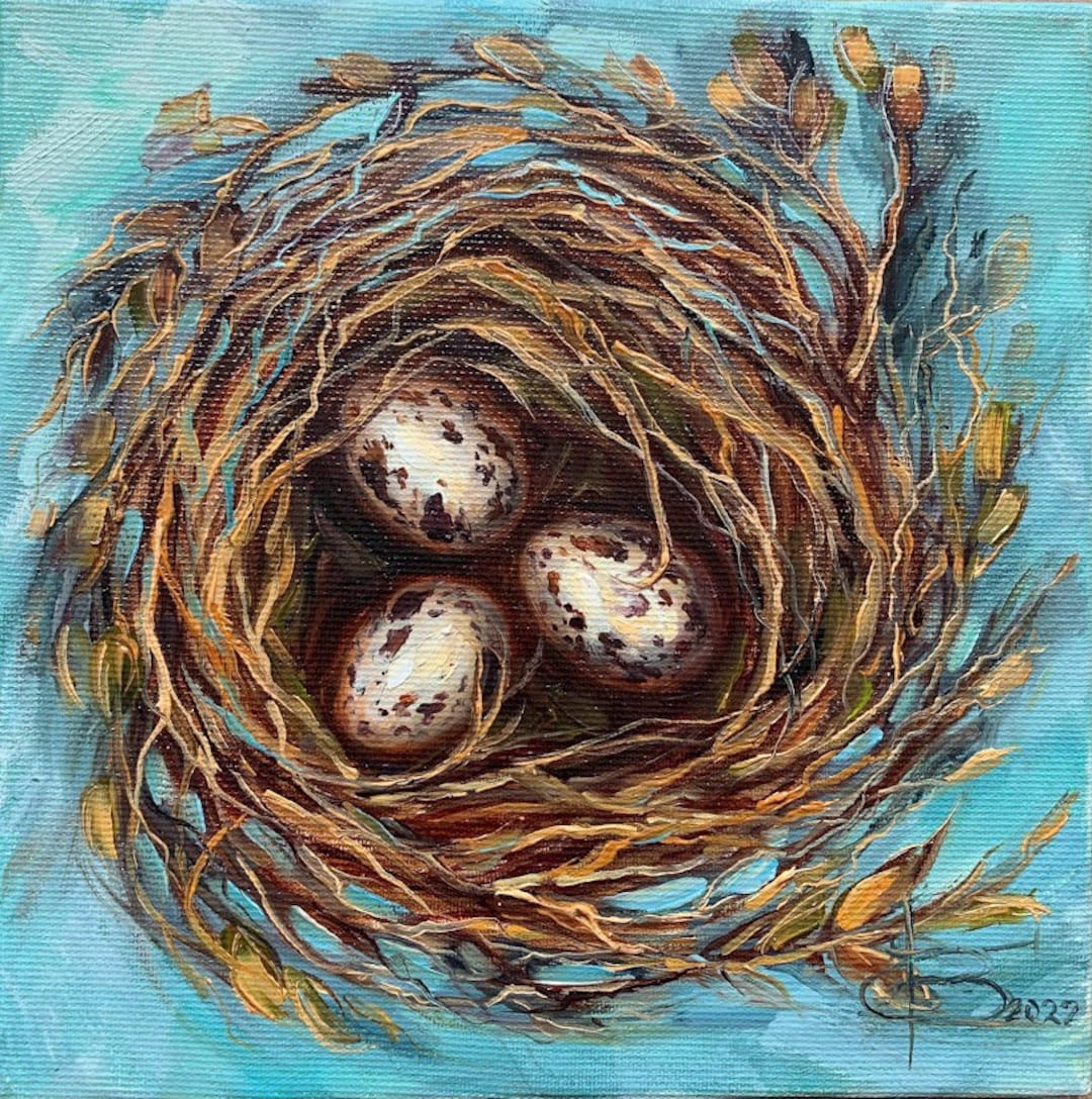 Bird Nest Painting Birds Nests Original Oil Painting of a Bird