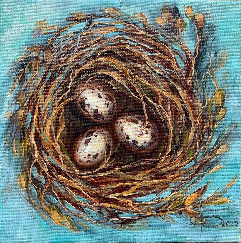 Bird Nest Painting Birds Nests Original Oil Painting of a Bird