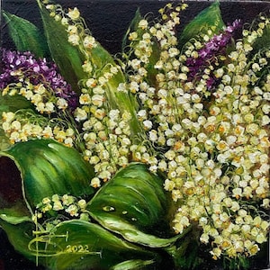 Lilies of the Valley Oil Painting: Floral Still Life Canvas Art