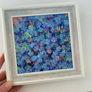 Forget-Me-Nots, forget-me-not flower, forget me not painting, Gift for her, Blue flowers, Flowers oil painting Miniature Oil Painting