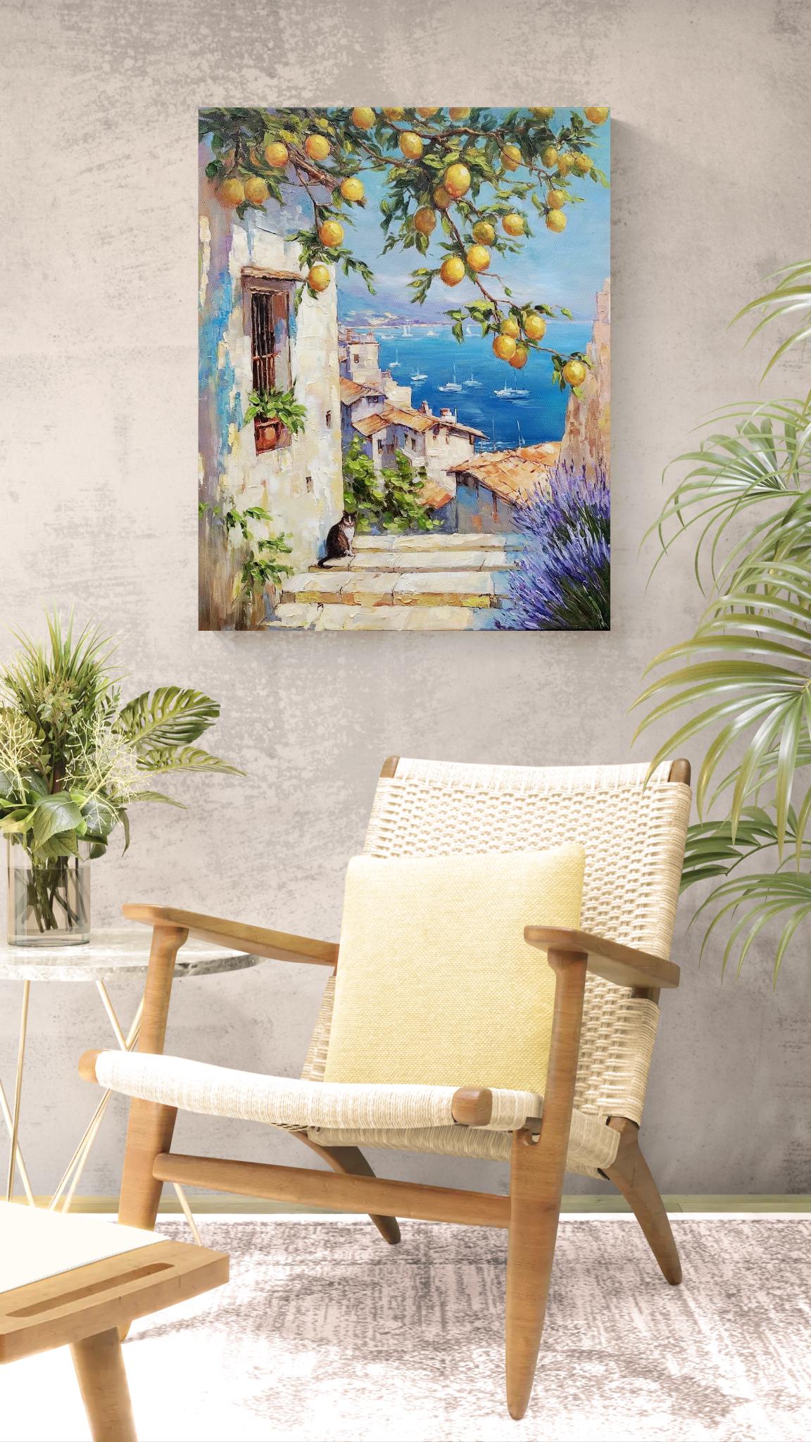 アマルフィ海岸のレモンの木の油絵：イタリアの海景壁画 - Etsy 日本