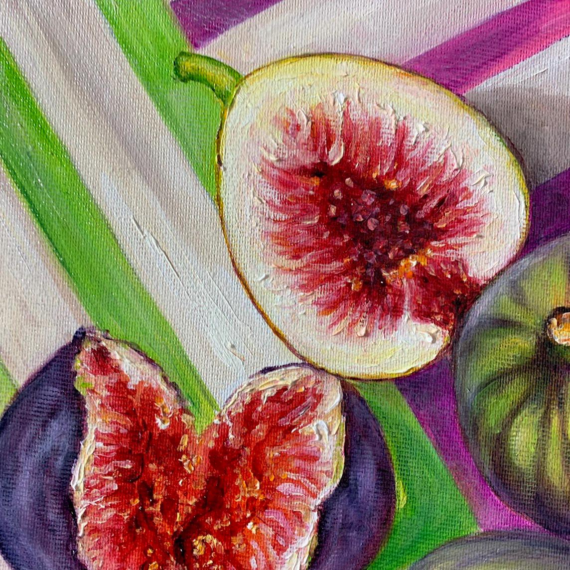 油彩画/イチジク イチジクの油絵：オリジナルのフルーツ静物画、キッチンの壁アート