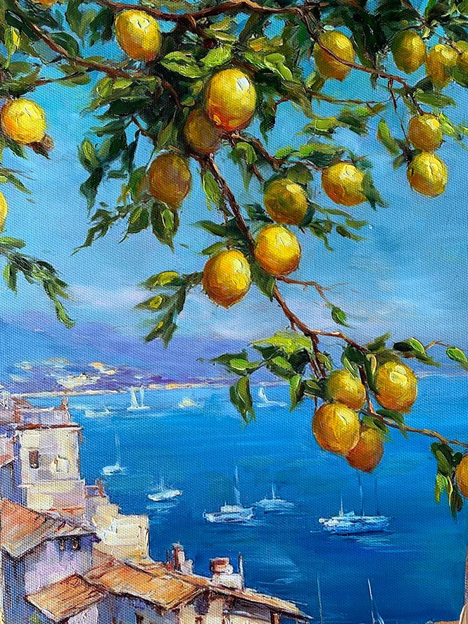 アマルフィ海岸のレモンの木の油絵：イタリアの海景壁画 - Etsy 日本