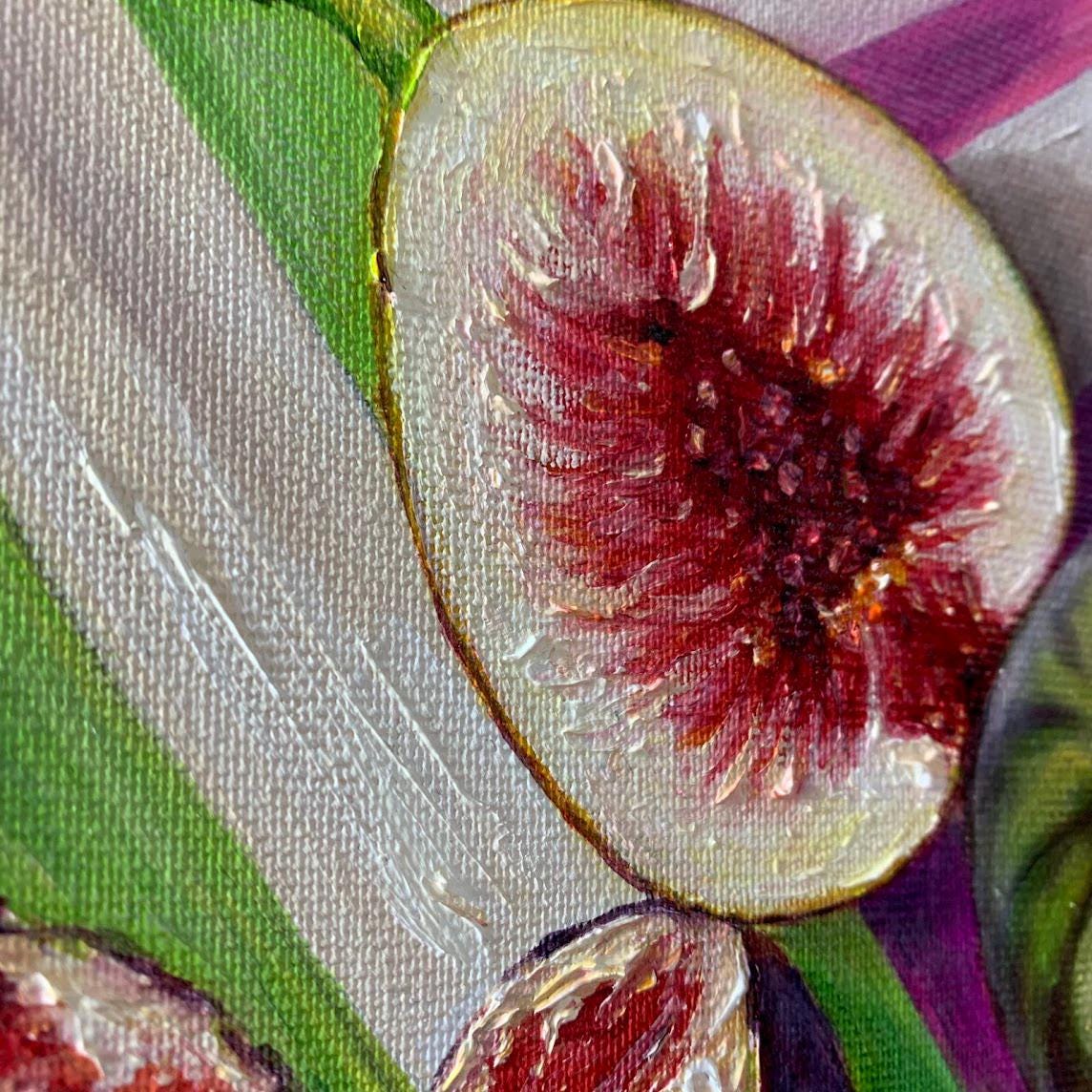 イチジクの油絵：オリジナルのフルーツ静物画、キッチンの壁アート