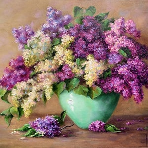 Lilac Oil Painting: Floral Still Life, Original Canvas Art