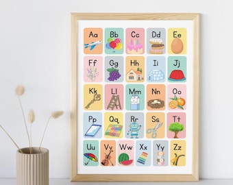 A-Z Alphabet Poster for Kids | Digital Download | Preschool Wall Art | Educational Nursery Decor | ABC Chart for Toddlers
