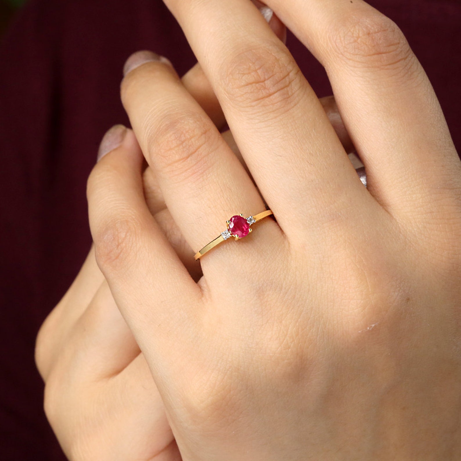 14k Yellow Gold July Birthstone Ruby Ring For Women Genuine | Etsy