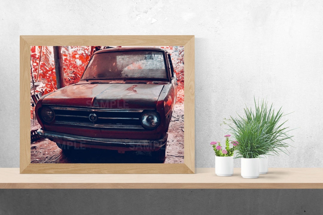 Abandoned Old Red Car Printable Wall Art, Old Car Wall Art, Living Room