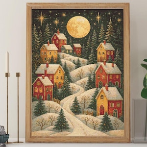 Cozy Winter Village Cross Stitch Pattern: Snowy Landscape Embroidery (PDF Pattern)