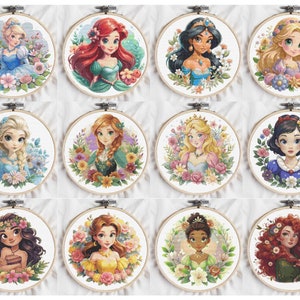 13 Cross Stitch Pattern Princesses Embroidery Designs Counted Cross Stitch PDF Cartoon Characters Embroidery Patterns For Beginners Digital