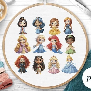 Schema punto croce principesse disegni da ricamo punto croce contato PDF personaggi dei cartoni animati schemi da ricamo per principianti arte digitale