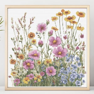 Wild flowers Cross Stitch Pattern Instant PDF Download - Wildflower Meadow Watercolor Cross Stitch Flower Nature Pattern DIY Home Decor Gift