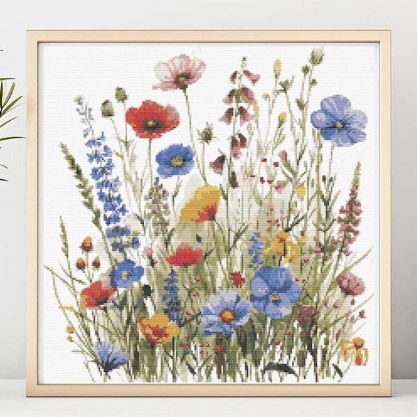 Wild flowers Cross Stitch Pattern Instant PDF Download - Wildflower Meadow Watercolor Cross Stitch Hand Embroidery Flowers Nature Pattern