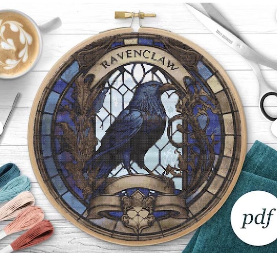 Raven Cross Stitch Pattern Magic School Embroidery Design Witchy Cross Stitch Full Cover Art Counted Instant Download Digital PDF File