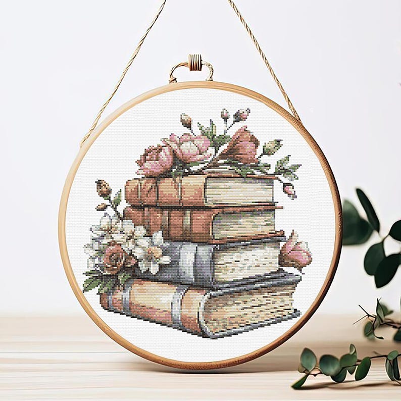 Cross Stitch Pattern Book With Flowers Embroidery Design Books Counted Cross Stitch Chart PDF Digital File Books Lover Gift For Readers