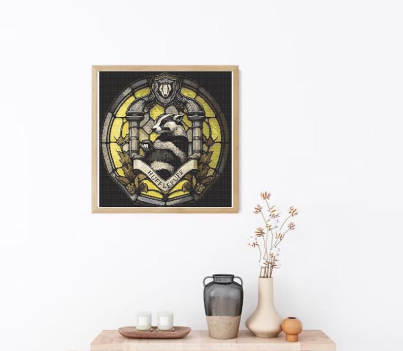 Halloween Cross Stitch Pattern Hufflepuff Harry Potter Hogwarts Magic School Embroidery Design Witchy Cross Stitch Full Cover Art Counted Instant Download Digital PDF File