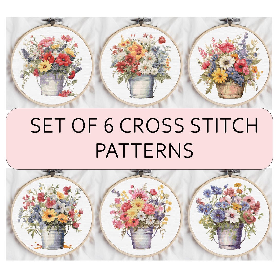 Set of 6 Wildflowers Cross Stitch Patterns – Floral Bouquet Xstitch ...