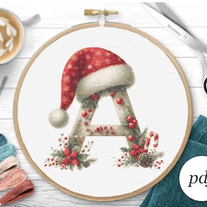 Padrão de ponto cruz alfabeto de natal bordado letra A ponto cruz inicial bordado monograma bebê presente de ano novo digital PDF