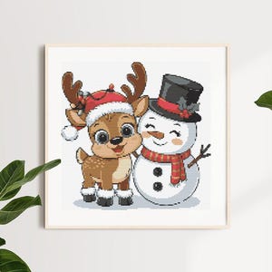 Christmas Cross Stitch Pattern – Funny Deer and Snowman Embroidery PDF, Holiday XStitch Chart Easy Pattern Gift for Kids Seasonal Art Winter