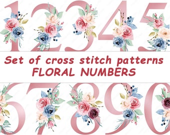 Cross Stitch Pattern Floral Numbers 0-9 Embroidery Number Cross Stitch Flower Numbers Cross Stitch Wedding Table Number Embroidery Flowers