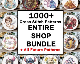 Entire Shop Bundle Cross Stitch Pattern Access lifetime Pack Instant Download Pdf Files Funny, Modern, Holiday, Mini Patterns And Full Cover