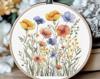 Wild Flowers Cross Stitch Pattern Instant PDF Download - Wildflower Cross Stitch Spring Embroidery Mothers Day Gift Watercolor Art Flower