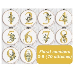 Cross Stitch Pattern Floral Numbers 0-9 (70x70 stitches) Mini Cross Stitch Flower Number Cross Stitch Wedding Table Number Embroidery Flower