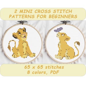 Cross Stitch Pattern Lions Cartoon Characters, Instant Download, Easy XStitch, Counted Cross Stitch Mini Cross Stitch For Beginners PDF Tiny