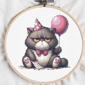 Cross Stitch Pattern Cat Embroidery Birthday Counted Cross Stitch Kitten Digital File PDF Birthday Gift Easy Cross Stitch Cat Lover Gift