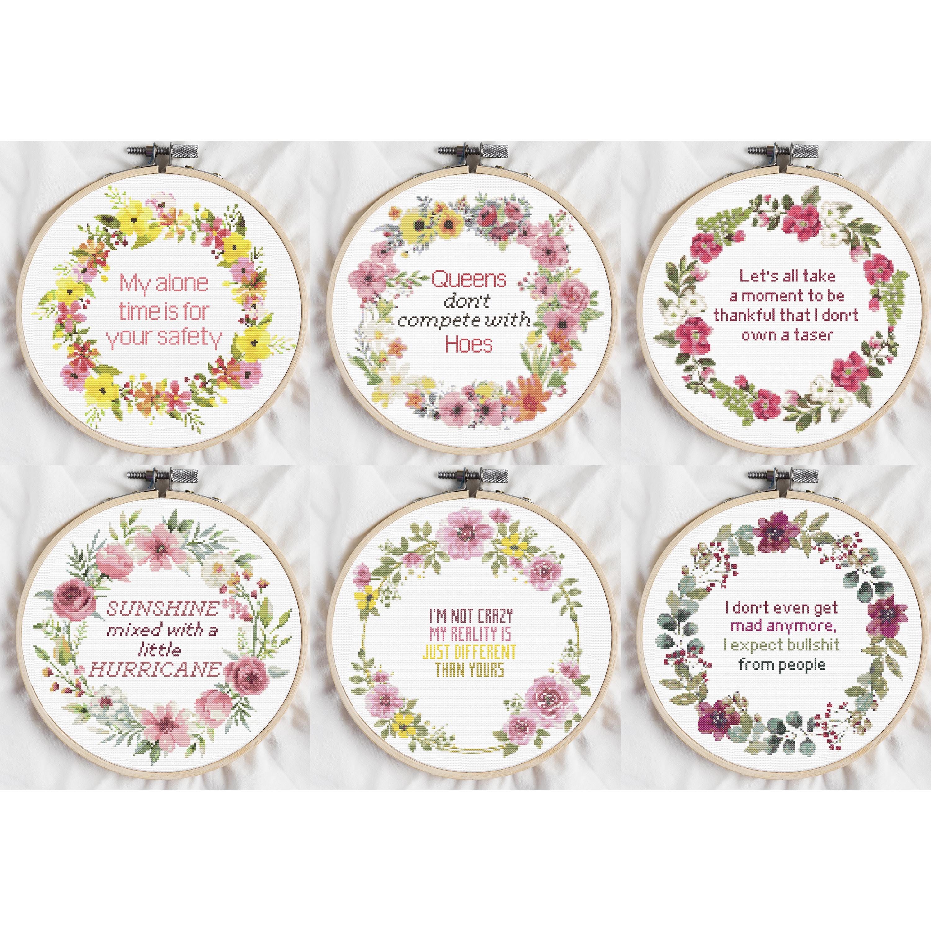 Snarky Cross Stitch Pattern 6 Funny Cross Stitch PDF, Sarcastic Subversive Design Modern Cross Stitch Chart, Floral Wreath Digital download