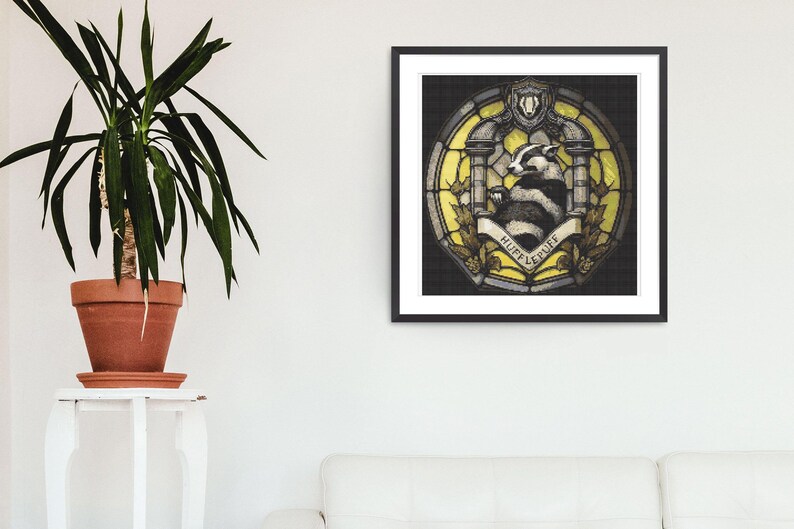 Halloween Cross Stitch Pattern Hufflepuff Harry Potter Hogwarts Magic School Embroidery Design Witchy Cross Stitch Full Cover Art Counted Instant Download Digital PDF File
